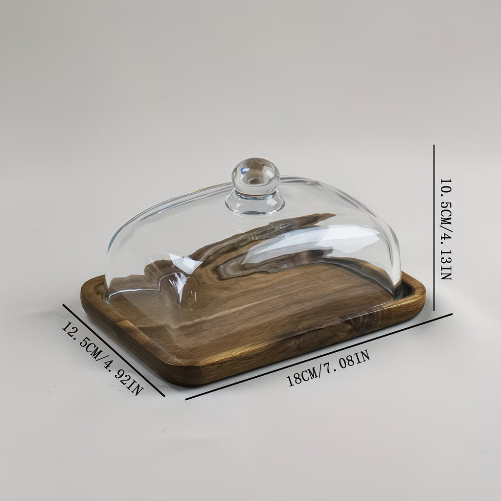 Teak Wood Butter Dish with Glass Lid