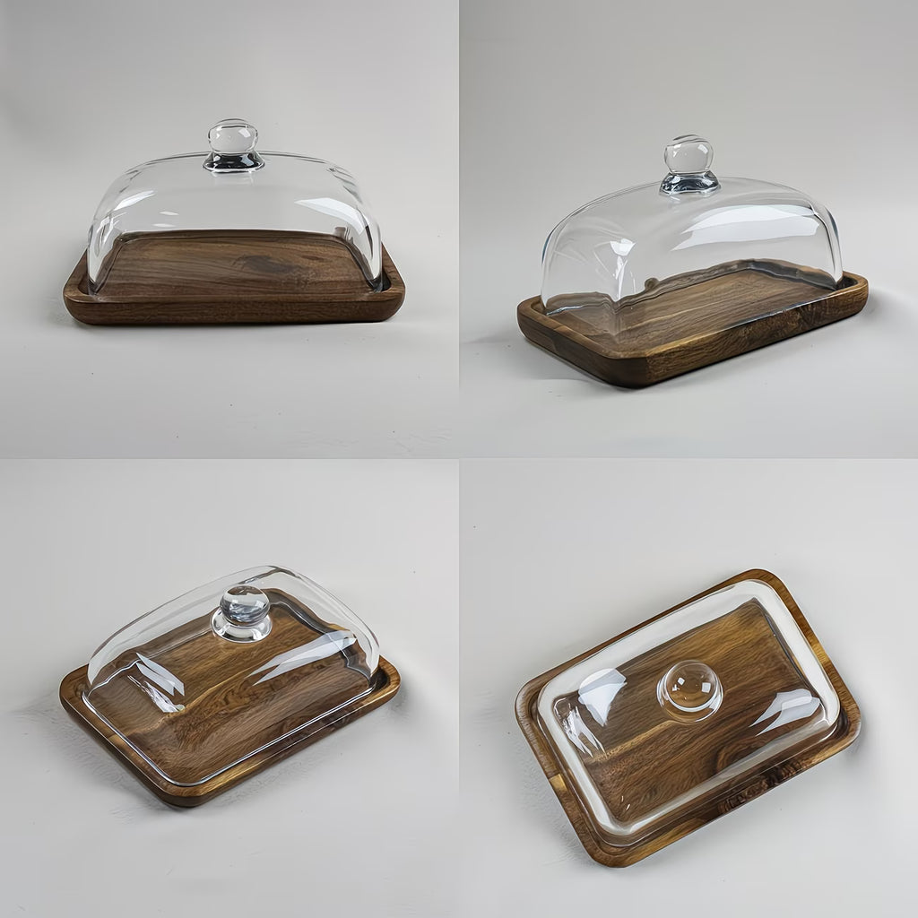 Teak Wood Butter Dish with Glass Lid