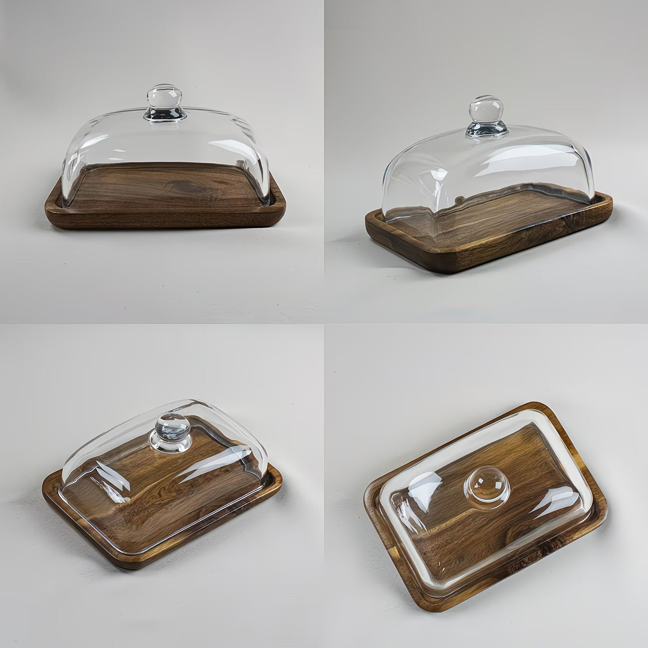 Teak Wood Butter Dish with Glass Lid