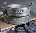Galvanized Round Tray Set of 2 With Wooden Handles