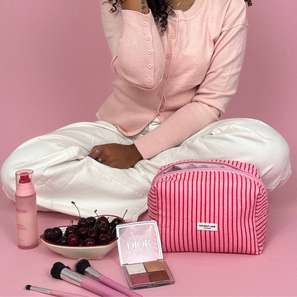 Towel Makeup Bag - Cherry Stripe