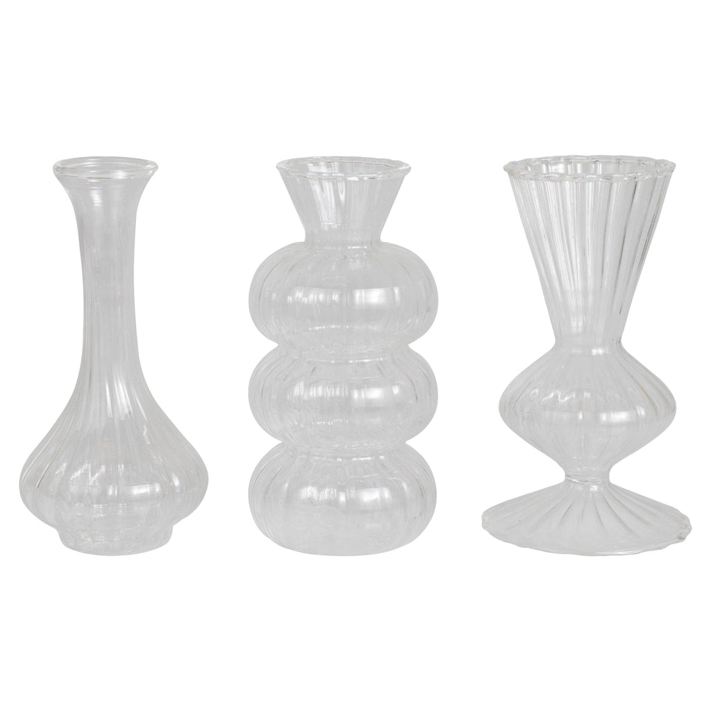 Shaped Clear Glass Bud Vase Trio