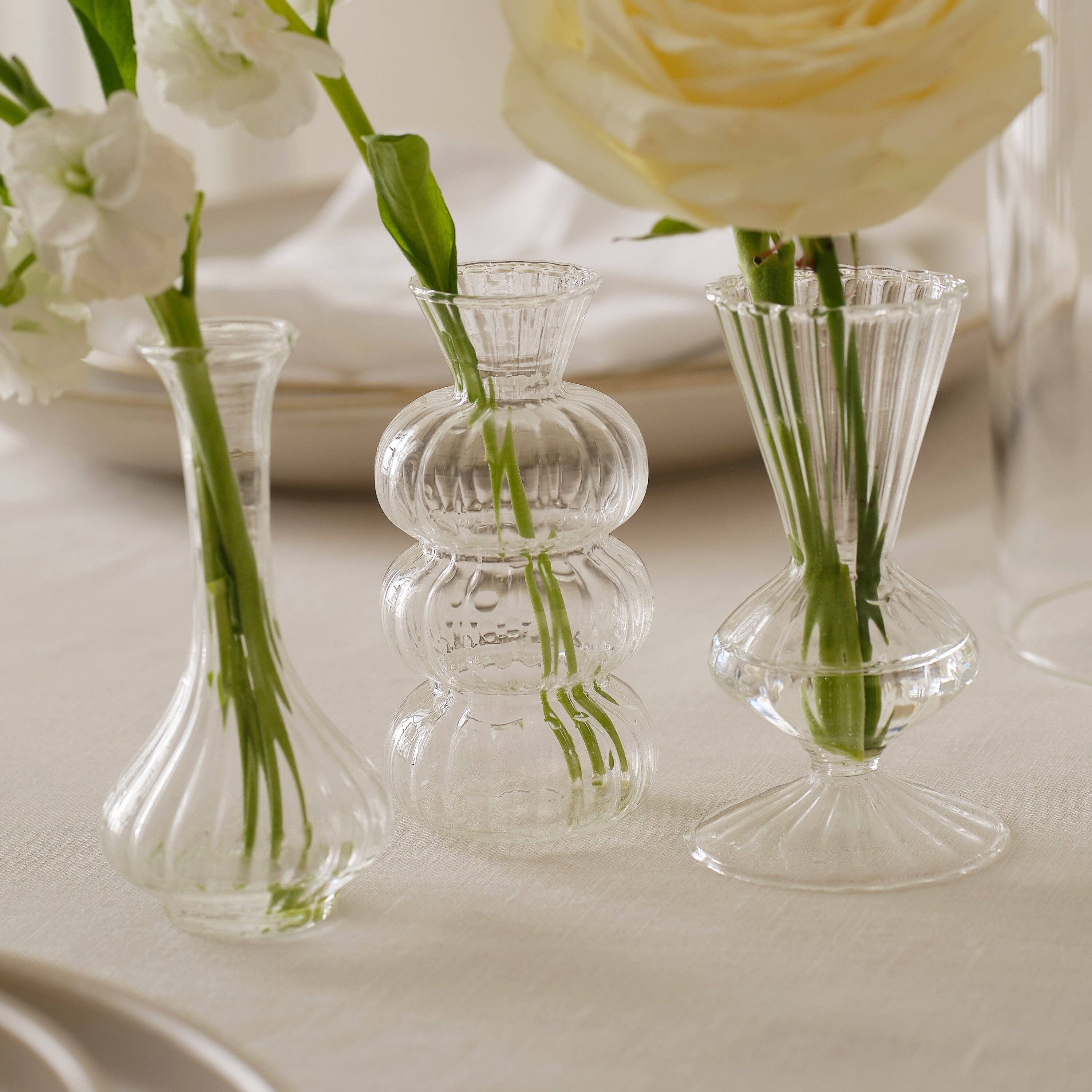 Shaped Clear Glass Bud Vase Trio