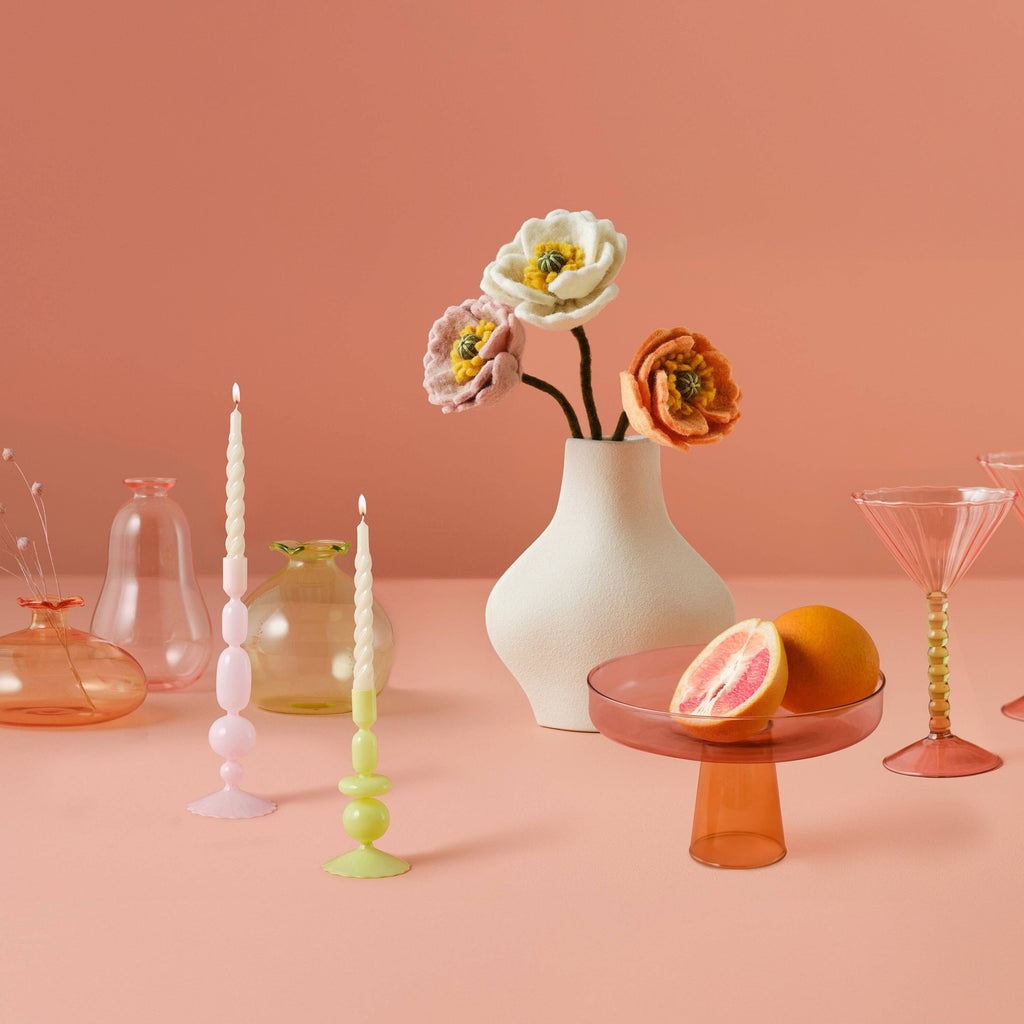 Pink Glass Bubble Dinner Candle Holder